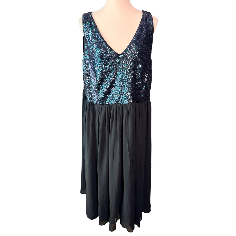 Torrid Sequin Bodice Chiffon Skirt Midi Dress Black Iridescent Teal Size 22
